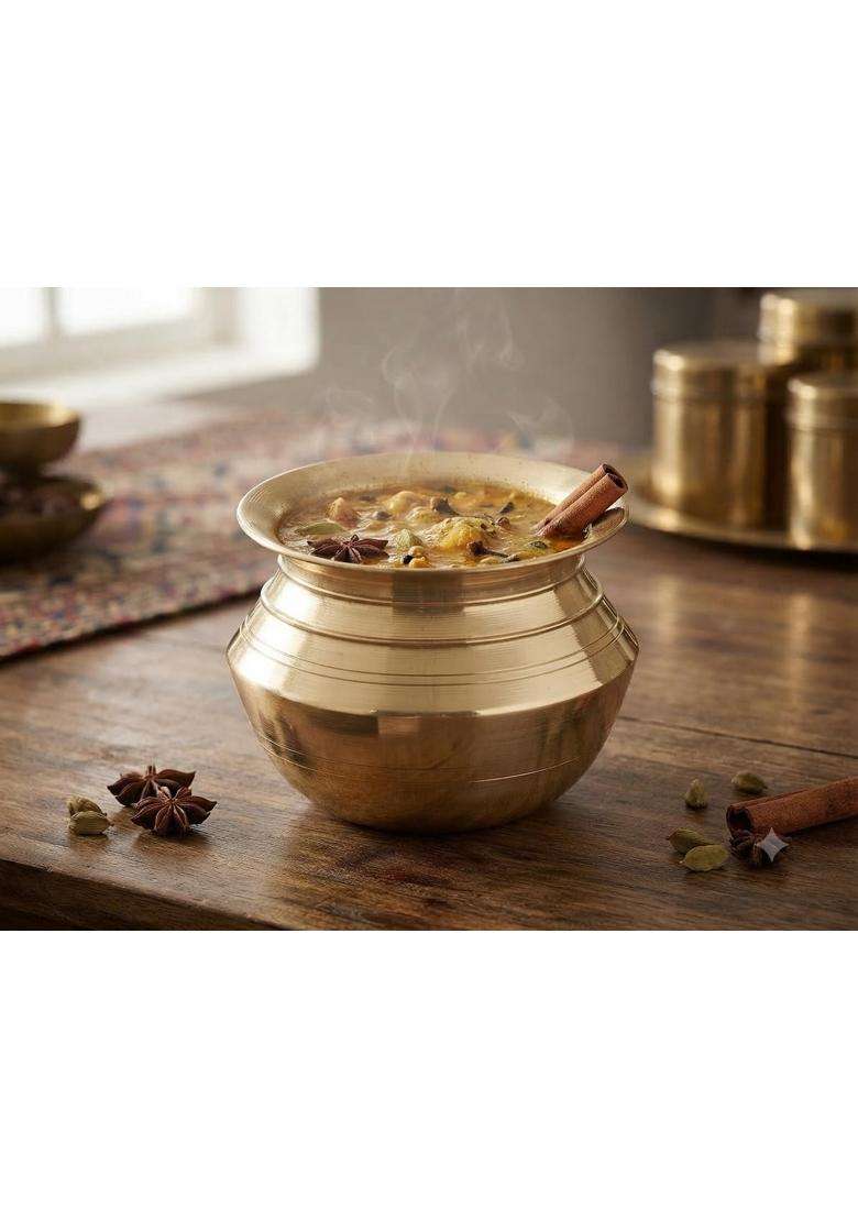 SHAAN mfg. Traditional Brass Handi Cooking Pot for Cooking Biryani | 3 L | 3.2 Qt | Hammered Finish - Indya
