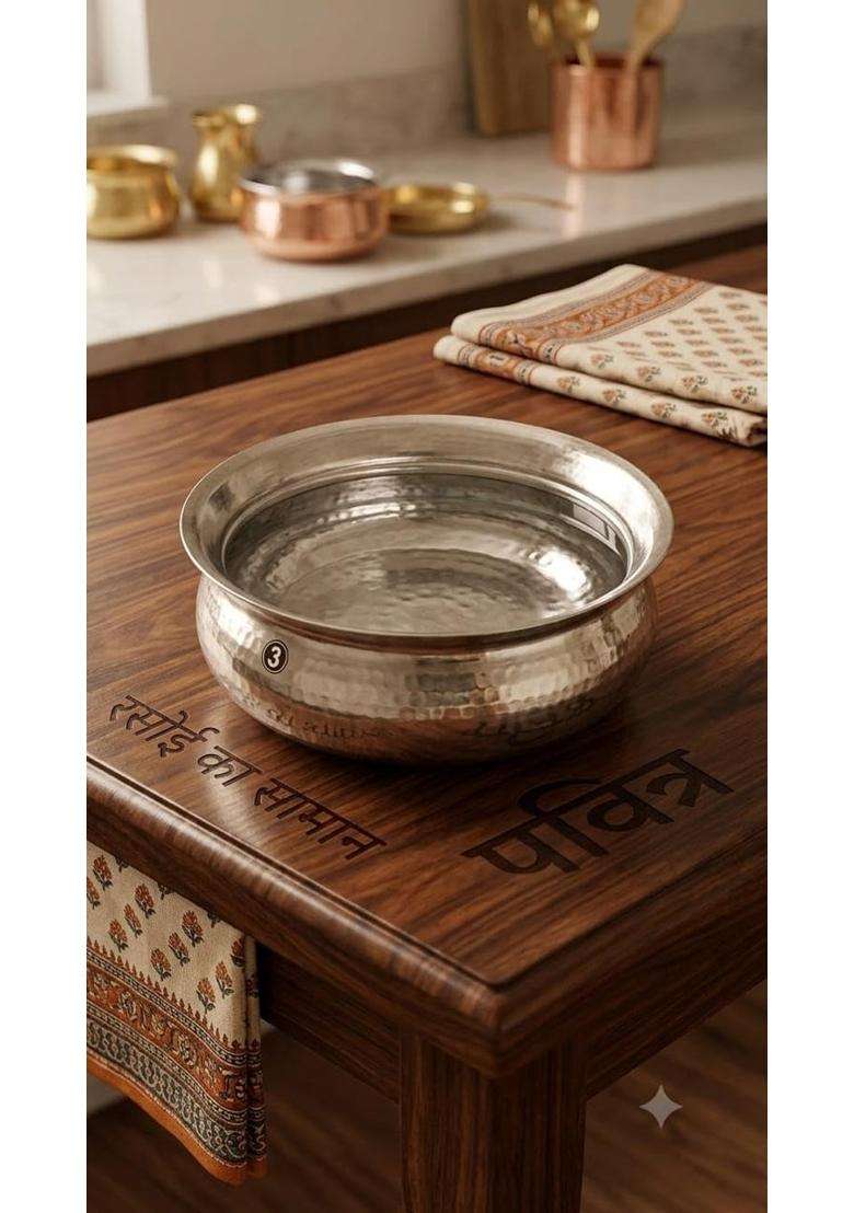 SHAAN mfg. Pure Hammered Brass Lagan Handi Patila Cooking Pot for Cooking | 5 L | 5.3 Qt - Indya