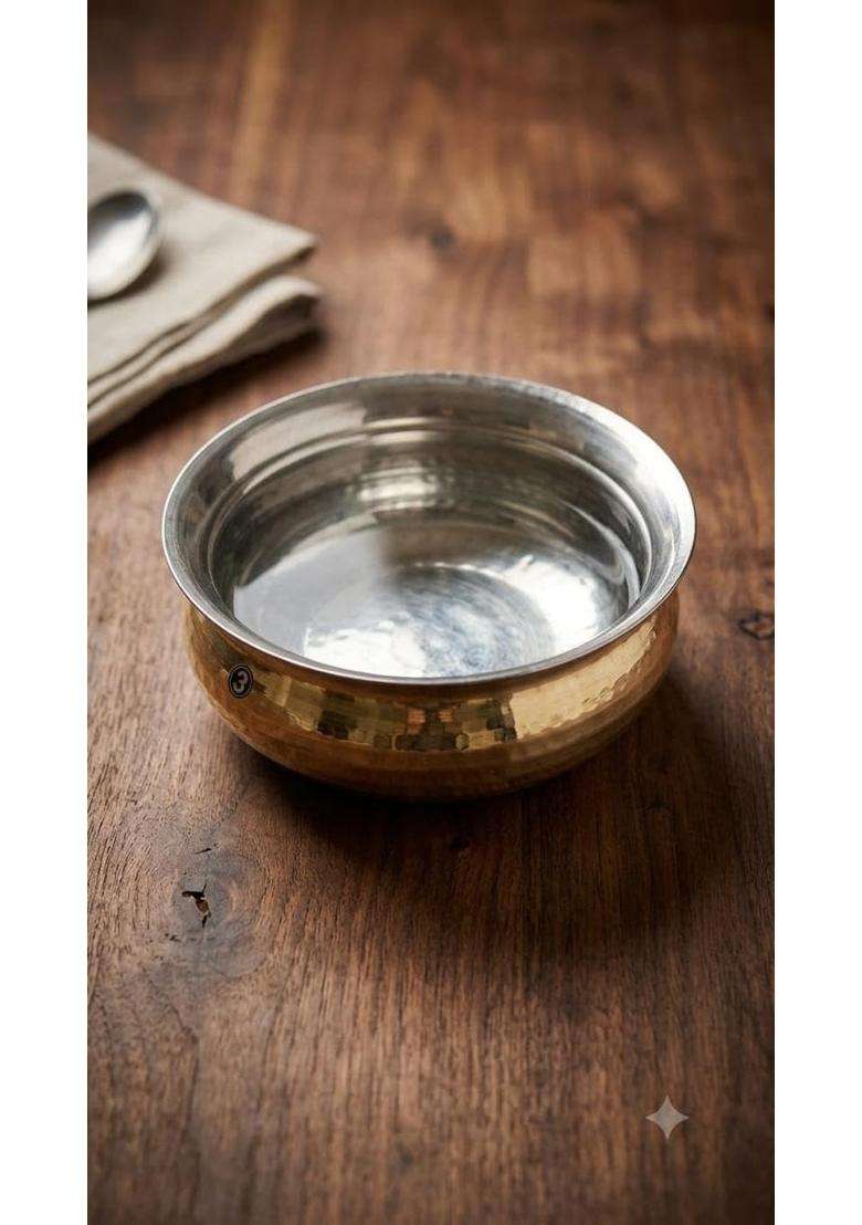 SHAAN mfg. Pure Hammered Brass Lagan Handi Patila Cooking Pot for Cooking | 5 L | 5.3 Qt - Indya