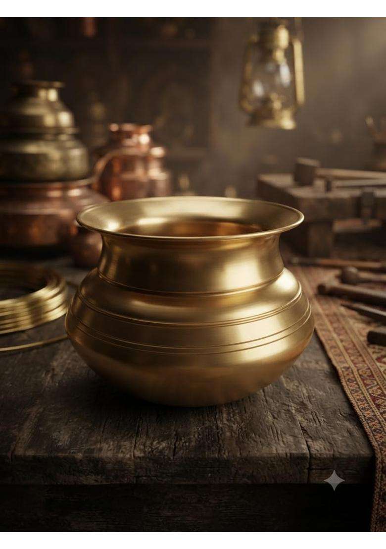 SHAAN mfg. Traditional Brass Handi Cooking Pot for Cooking Biryani | 4 L | 4.2 Qt | Hammered Finish - Indya
