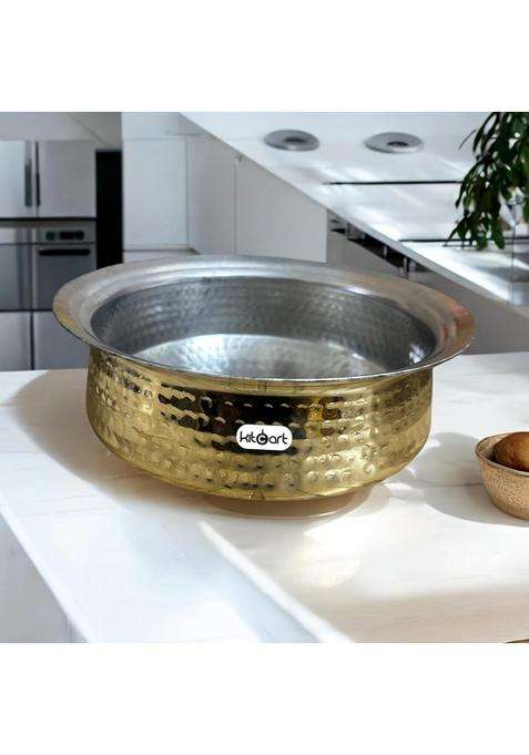 KITCART Brass Lagan Handi Cooking Pot 100 Pure Brass Hammered Design Traditional Handcrafted | 2 L | 2.1 Qt