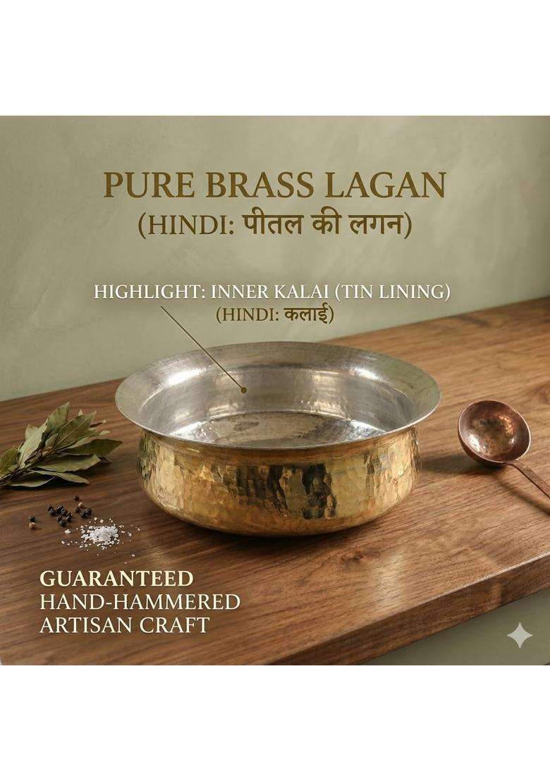 SHAAN mfg. New Pure Hammered Polished Brass Lagan Handi Patila Cooking Pot | 2.5 L | 2.6 Qt - Indya