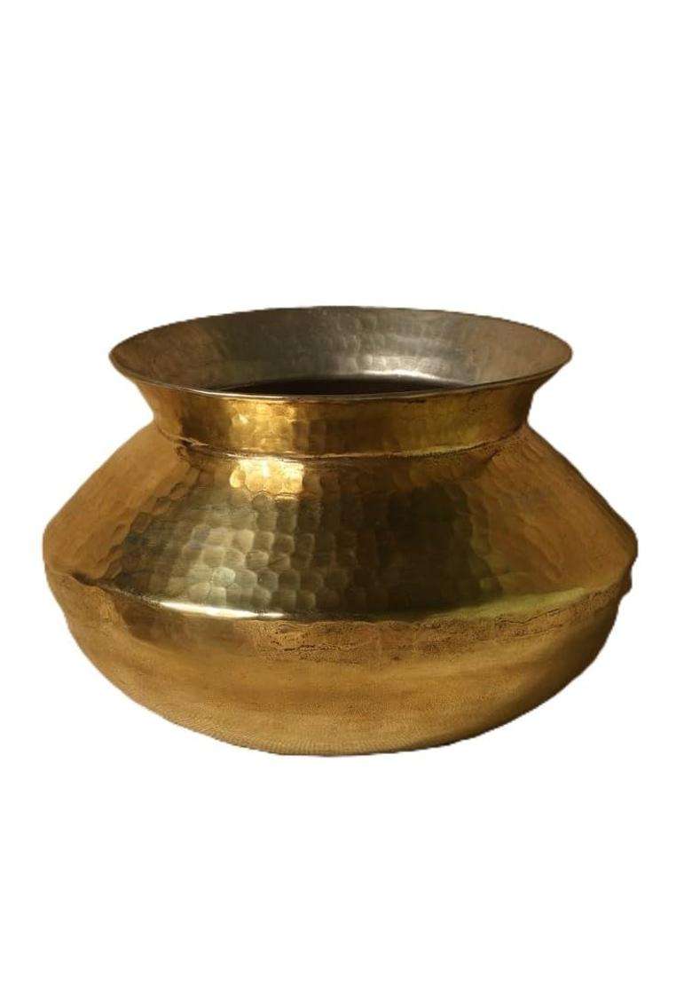 SHAAN mfg. Traditional Brass Biryani Handi Biryani Pot | 3 L | 3.2 Qt | Hammered Finish - Indya