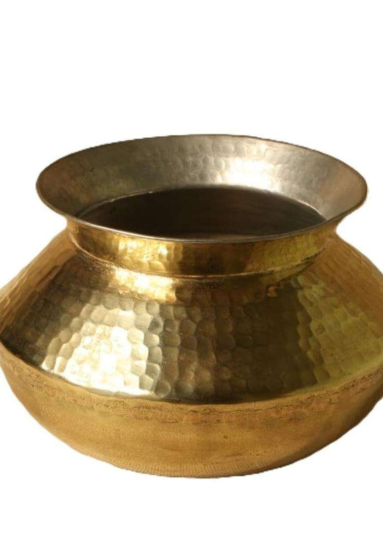 SHAAN mfg. Traditional Brass Biryani Handi Biryani Pot | 3 L | 3.2 Qt | Hammered Finish - Indya