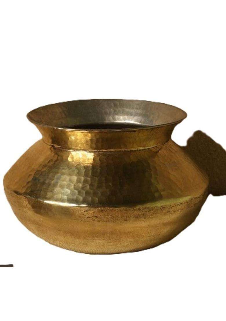 SHAAN mfg. Traditional Brass Biryani Handi Biryani Pot | 3 L | 3.2 Qt | Hammered Finish - Indya