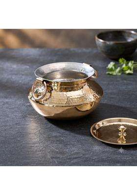 SHAAN mfg. Brass Patili Cooking Pot with Lid | 3 L | 3.2 Qt | Hammered Finish