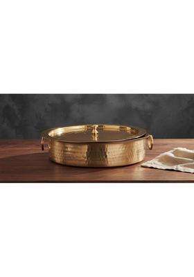 SHAAN mfg. Pure Hammered Polished Brass Lagan Handi with Lid Patila Cooking Pot | 4.5 L | 4.8 Qt