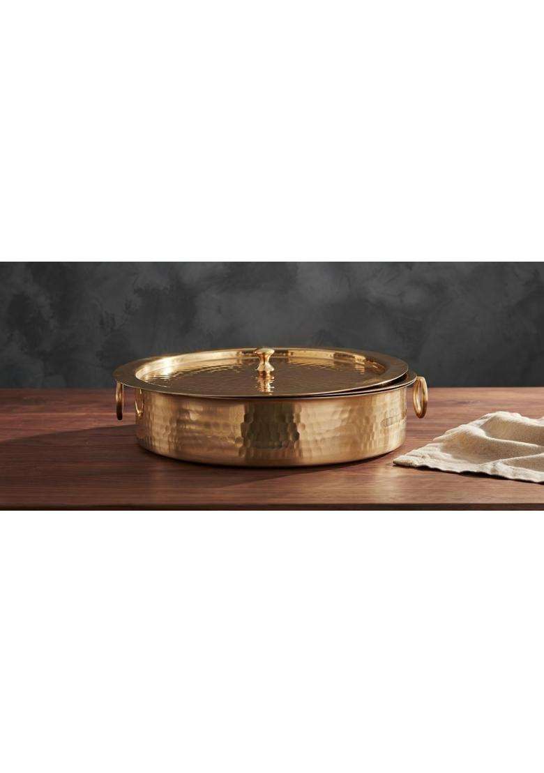 SHAAN mfg. Pure Hammered Polished Brass Lagan Handi with Lid Patila Cooking Pot | 4.5 L | 4.8 Qt - Indya