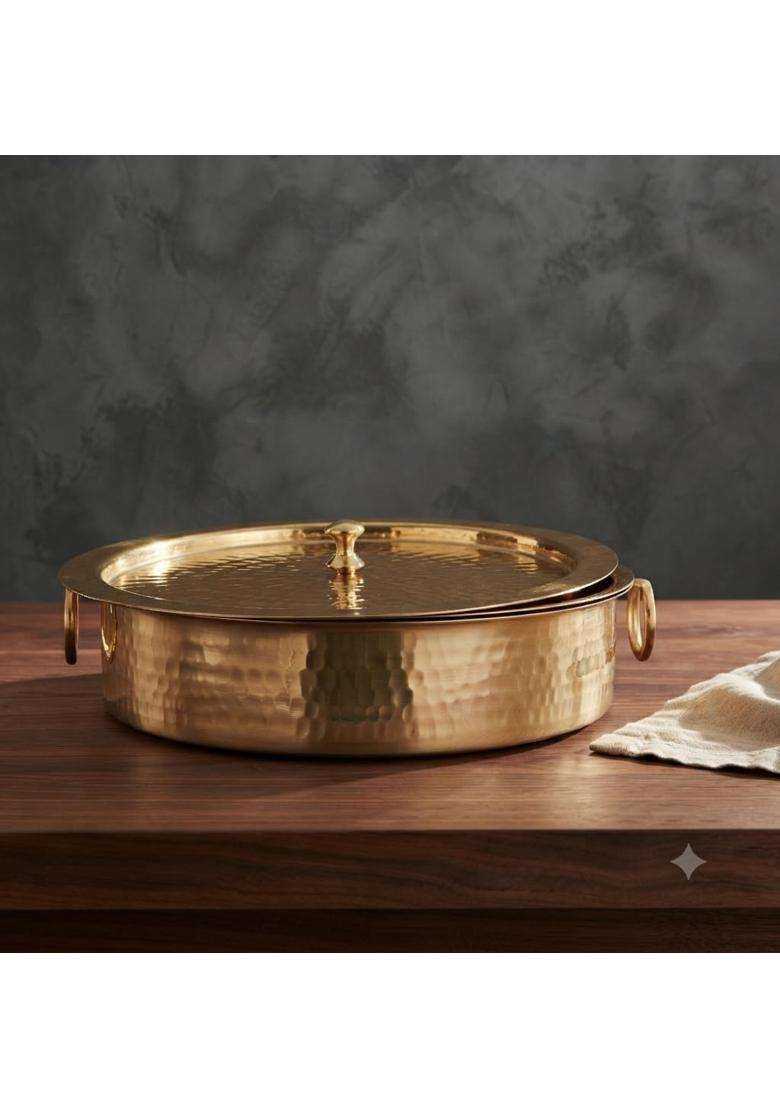 SHAAN mfg. Pure Hammered Polished Brass Lagan Handi with Lid Patila Cooking Pot | 4.5 L | 4.8 Qt - Indya