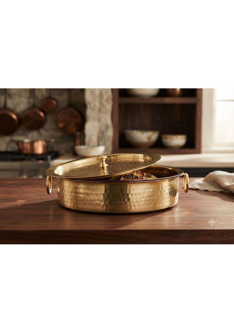 SHAAN mfg. Pure Hammered Polished Brass Lagan Handi with Lid Patila Cooking Pot | 4.5 L | 4.8 Qt - Indya