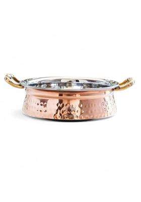 INDIAN ART VILLA Steel Copper Handi Cooking Pot Bowl | 0.4 L | 0.4 Qt | Induction Compatible | Hammered Finish