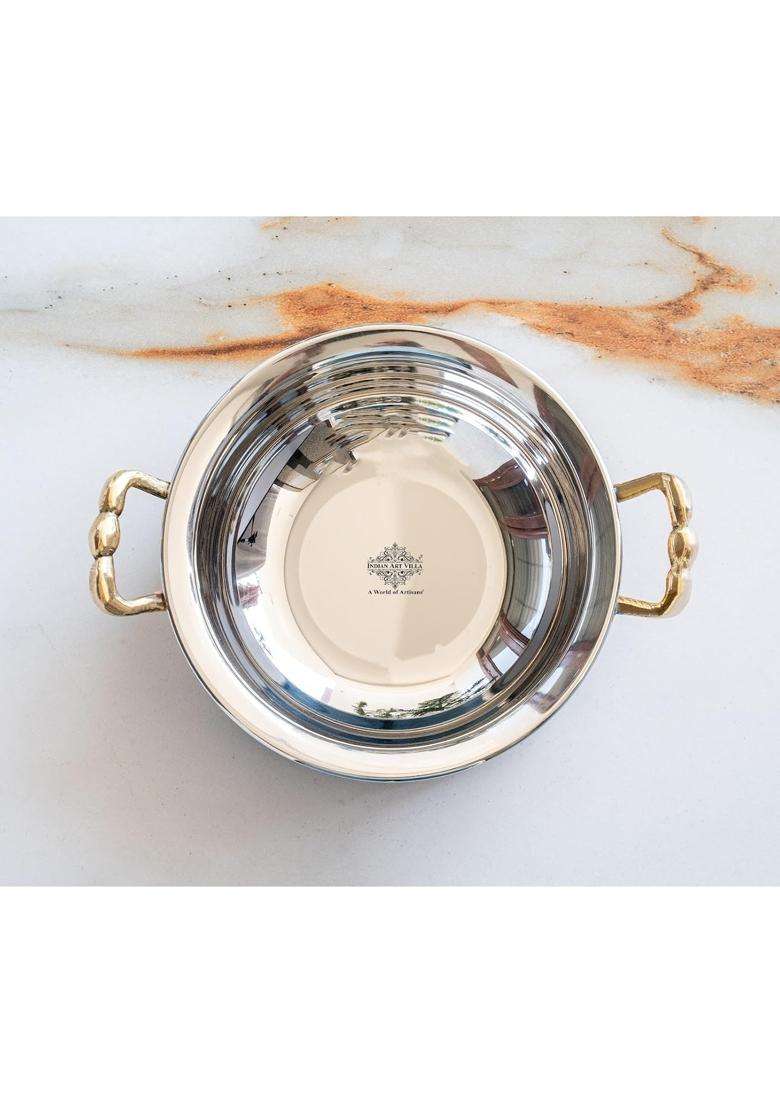 INDIAN ART VILLA Steel Copper Handi Cooking Pot Bowl | 0.4 L | 0.4 Qt | Induction Compatible | Hammered Finish - Indya