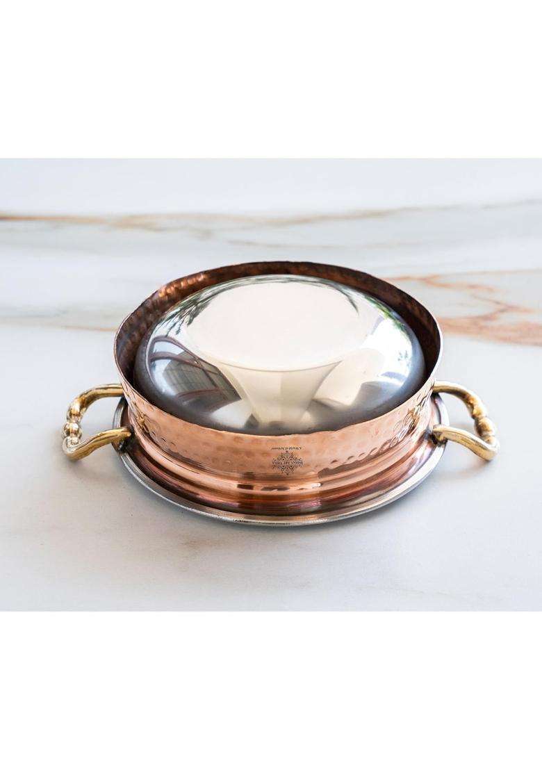 INDIAN ART VILLA Steel Copper Handi Cooking Pot Bowl | 0.4 L | 0.4 Qt | Induction Compatible | Hammered Finish - Indya