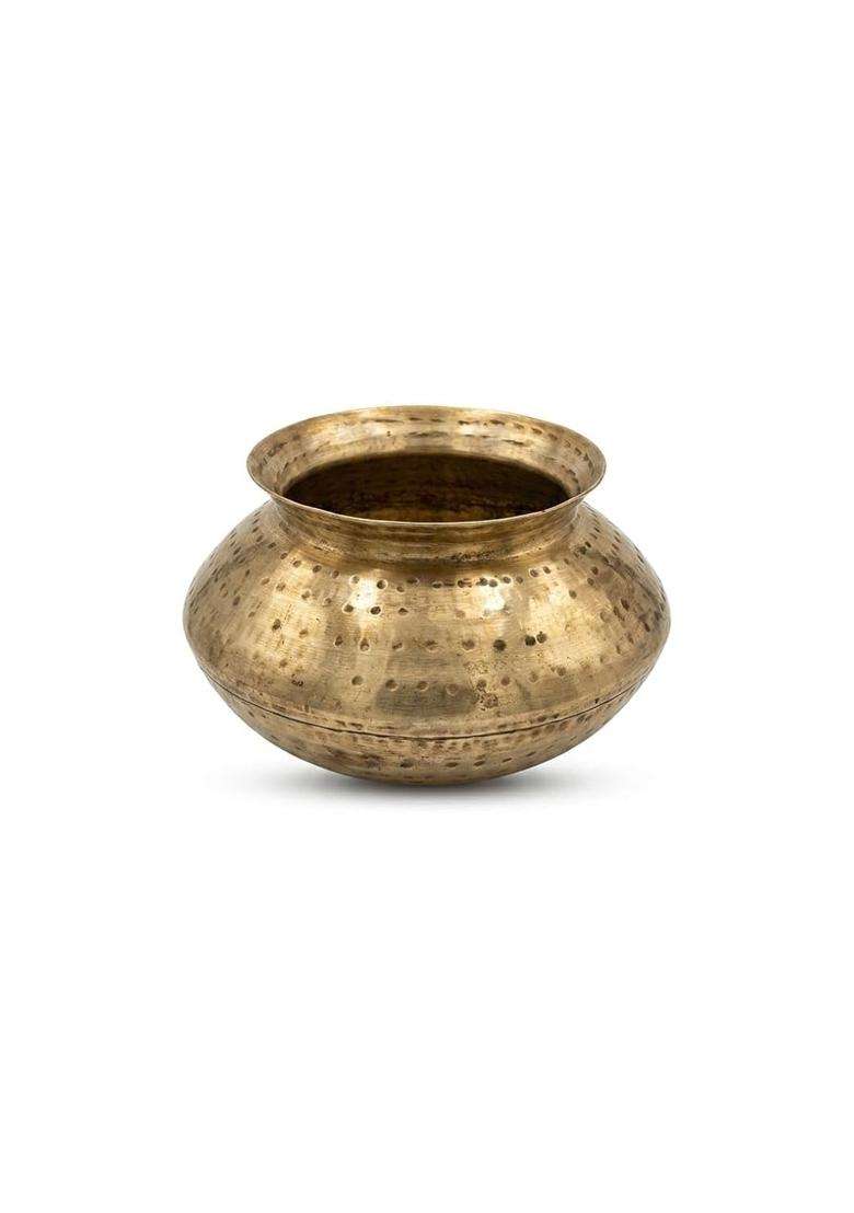 SHAAN mfg. Traditional Brass Biryani Handi Biryani Pot | 5 L | 5.3 Qt | Hammered Finish - Indya
