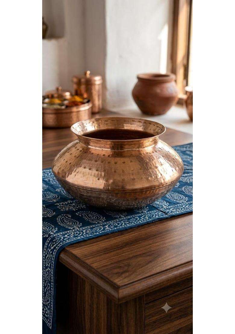 SHAAN mfg. Traditional Brass Biryani Handi Biryani Pot | 5 L | 5.3 Qt | Hammered Finish - Indya
