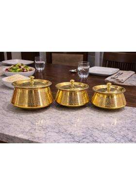 PITAL CRAFT VATIKA Brass Handi | 1000 ml | 33.8 fl oz | 3-Piece Set | Heavy Bottom
