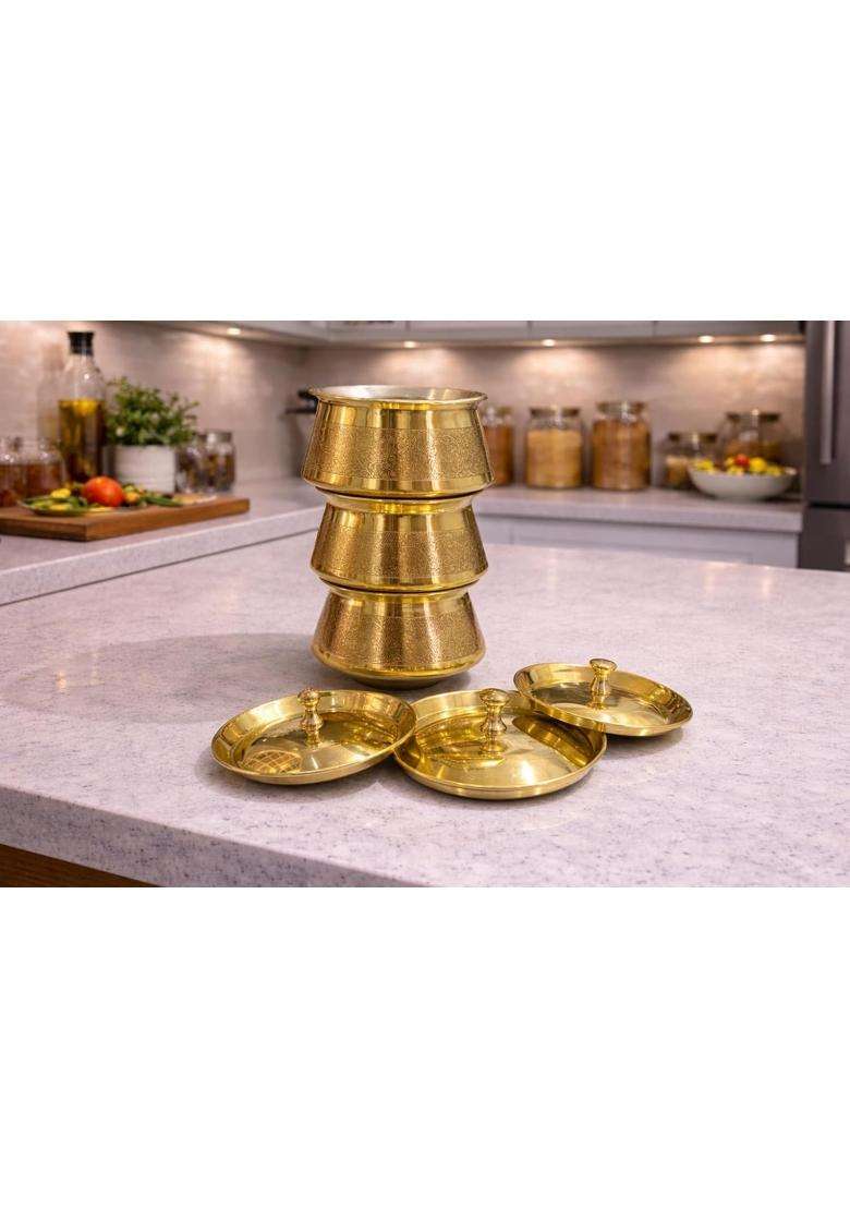 PITAL CRAFT VATIKA Brass Handi | 1000 ml | 33.8 fl oz | 3-Piece Set | Heavy Bottom - Indya
