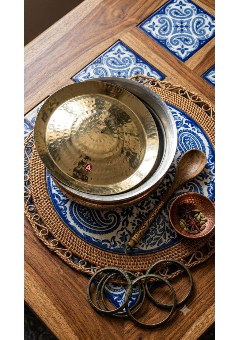 SHAAN mfg. New Brass Lagaan Tin Coated with Lid Pure Pital Degchi Cooking Pot for Cooking Biryani | 5 L | 5.3 Qt | Tin Lined Kalai - Indya