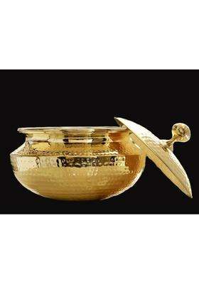 SHAAN mfg. Pure Brass Handi with Lid Hammered Heavy Bottom Cooking Pot | 2 L | 2.1 Qt