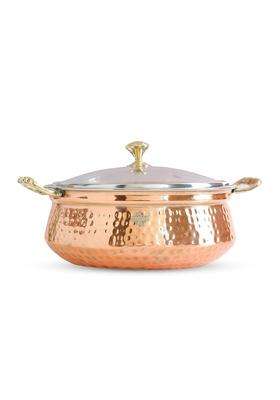 INDIAN ART VILLA Steel Copper Handi Cooking Pot Bowl Casserole | 500 ml | 16.9 fl oz | Hammered Finish