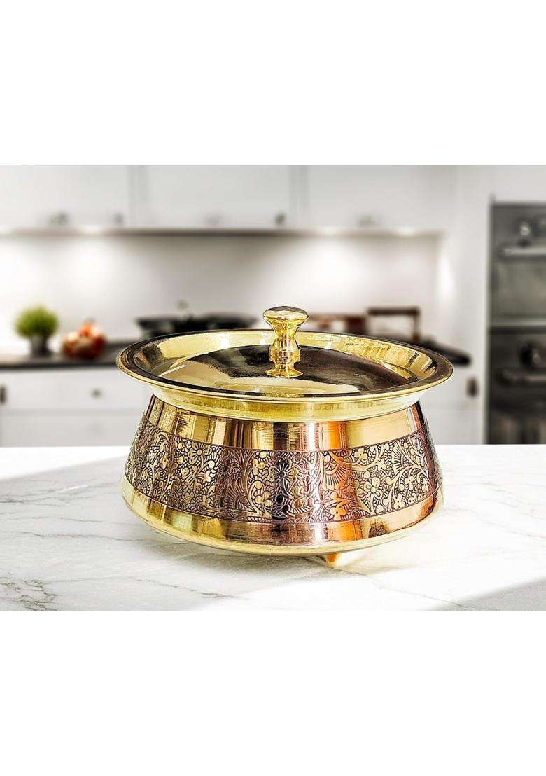 MORADABAD BRASS VILLA Brass Kitchen Appliances Cooking Serving Pot | 1000 ml | 33.8 fl oz | With Lid - Indya