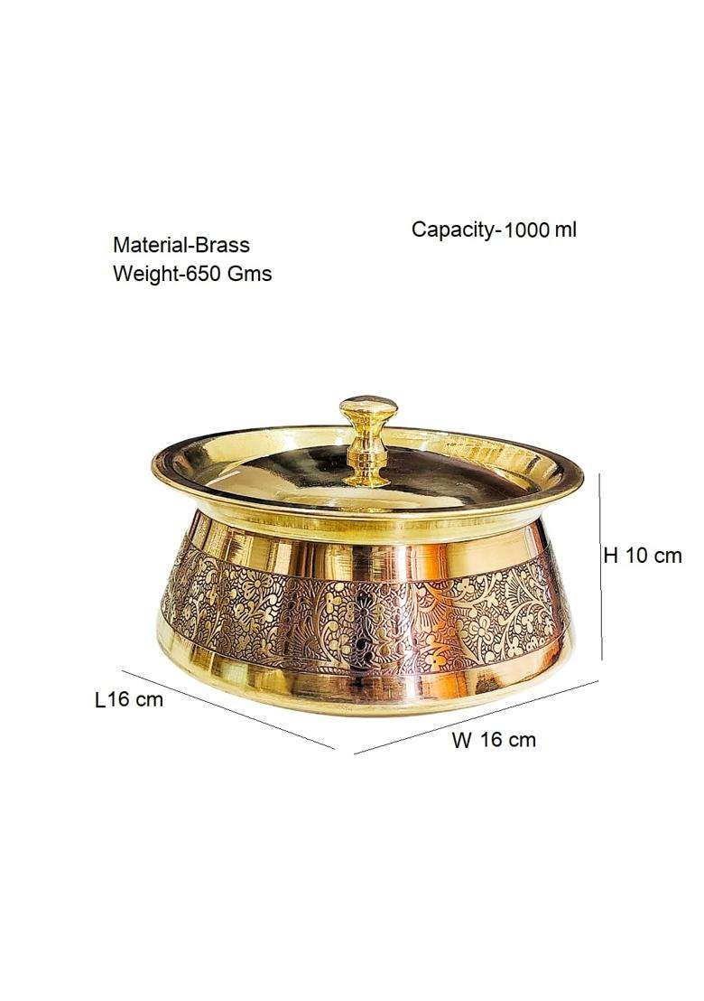 MORADABAD BRASS VILLA Brass Kitchen Appliances Cooking Serving Pot | 1000 ml | 33.8 fl oz | With Lid - Indya