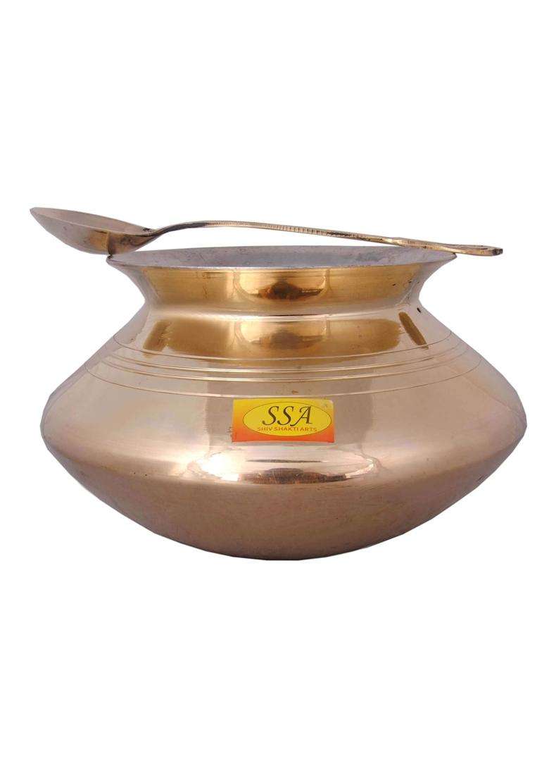 SHIV SHAKTI ARTS Brass Handi Bhagoni Patili Cooking Pot Cooking Vessel | 3500 ml | 118.3 fl oz - Indya