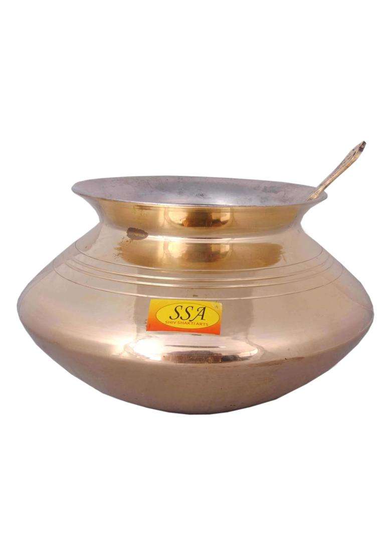 SHIV SHAKTI ARTS Brass Handi Bhagoni Patili Cooking Pot Cooking Vessel | 3500 ml | 118.3 fl oz - Indya