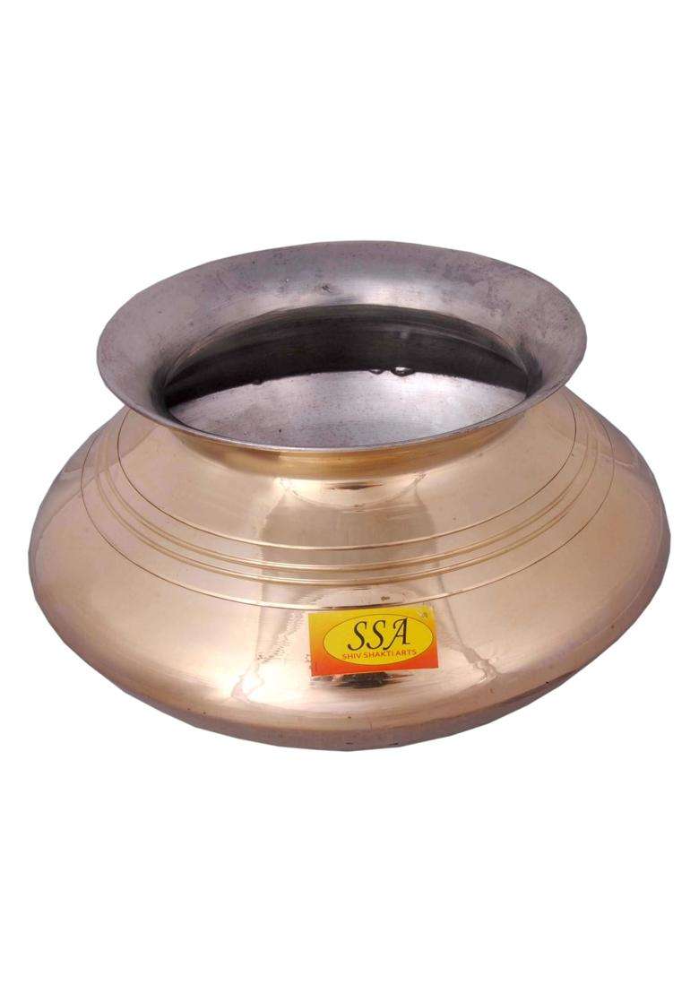 SHIV SHAKTI ARTS Brass Handi Bhagoni Patili Cooking Pot Cooking Vessel | 3500 ml | 118.3 fl oz - Indya