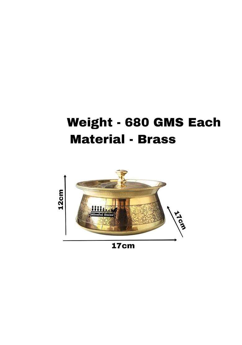Blissful Decor Brass Kitchen Cooking Serving Pot | 1000 ml | 33.8 fl oz | With Lid - Indya