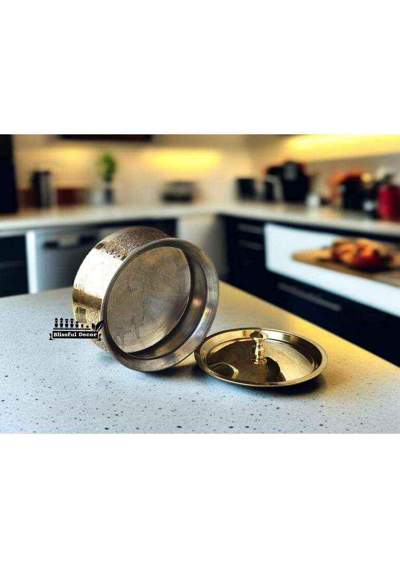 Blissful Decor Brass Kitchen Cooking Serving Pot | 1000 ml | 33.8 fl oz | With Lid - Indya