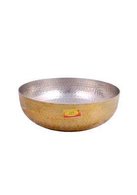 SHIV SHAKTI ARTS Brass Big Size Kachola Handi Set Serving Kadhai Wok Set | 3 L | 3.2 Qt | Hammered Finish