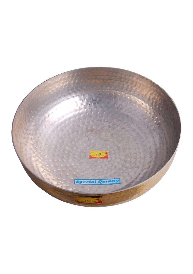 SHIV SHAKTI ARTS Brass Big Size Kachola Handi Set Serving Kadhai Wok Set | 3 L | 3.2 Qt | Hammered Finish - Indya