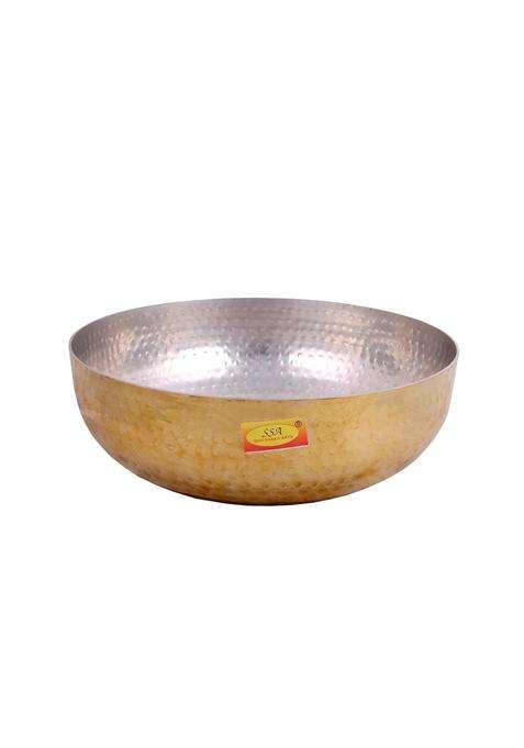 SHIV SHAKTI ARTS Brass Big Size Kachola Handi Set Serving Kadhai Wok Set | 3 L | 3.2 Qt | Hammered Finish