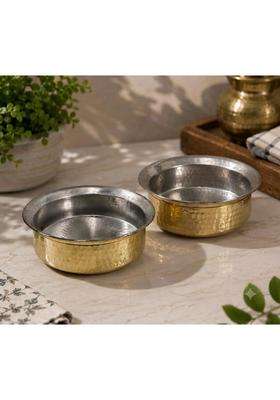 SHAAN mfg. Brass Hammered Lagan Handi for Cooking with Lid and Kalai Inside | 2500 ml | 84.5 fl oz | 2-Piece Set