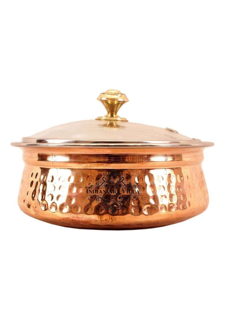 Indian Art Villa Copper Serving Handi Cooking Pot with Lid | 500 ml | 16.9 fl oz - Indya