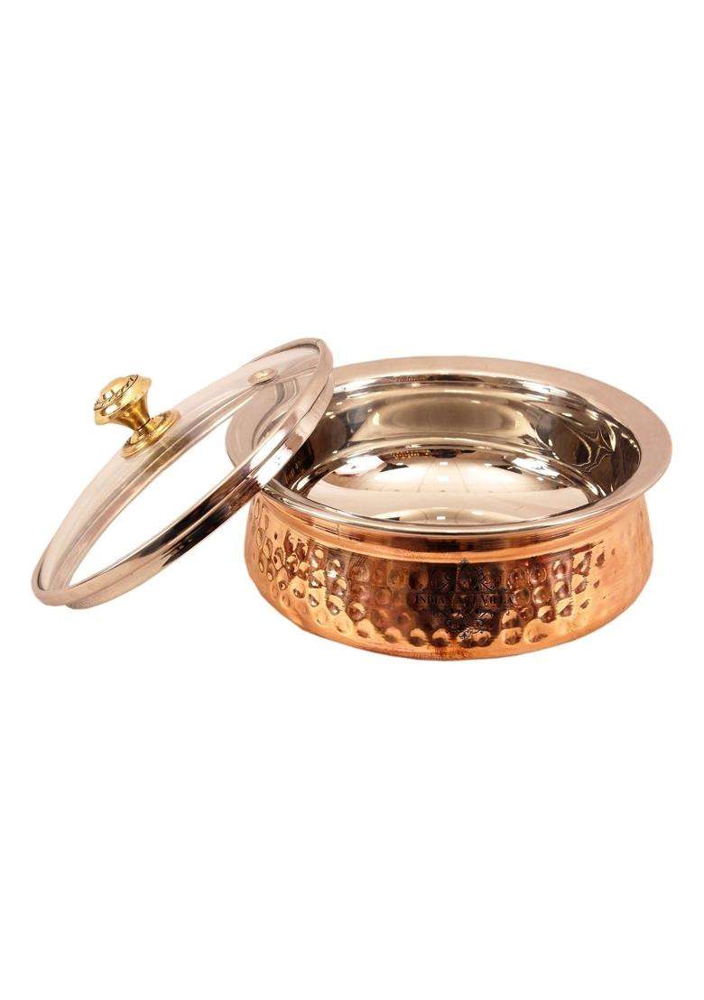 Indian Art Villa Copper Serving Handi Cooking Pot with Lid | 500 ml | 16.9 fl oz - Indya