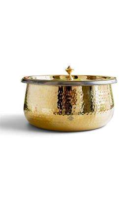 INDIAN ART VILLA Brass Hammered Handi with Lid | 2 L | 2.1 Qt | Tin Lined Kalai