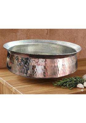 SHAAN mfg. Shaan Mfg Pure Copper and Brass Lagan Handi Cooking Pot Dish Pan with Tin Lining | 5 L | 5.3 Qt | 12 Inch