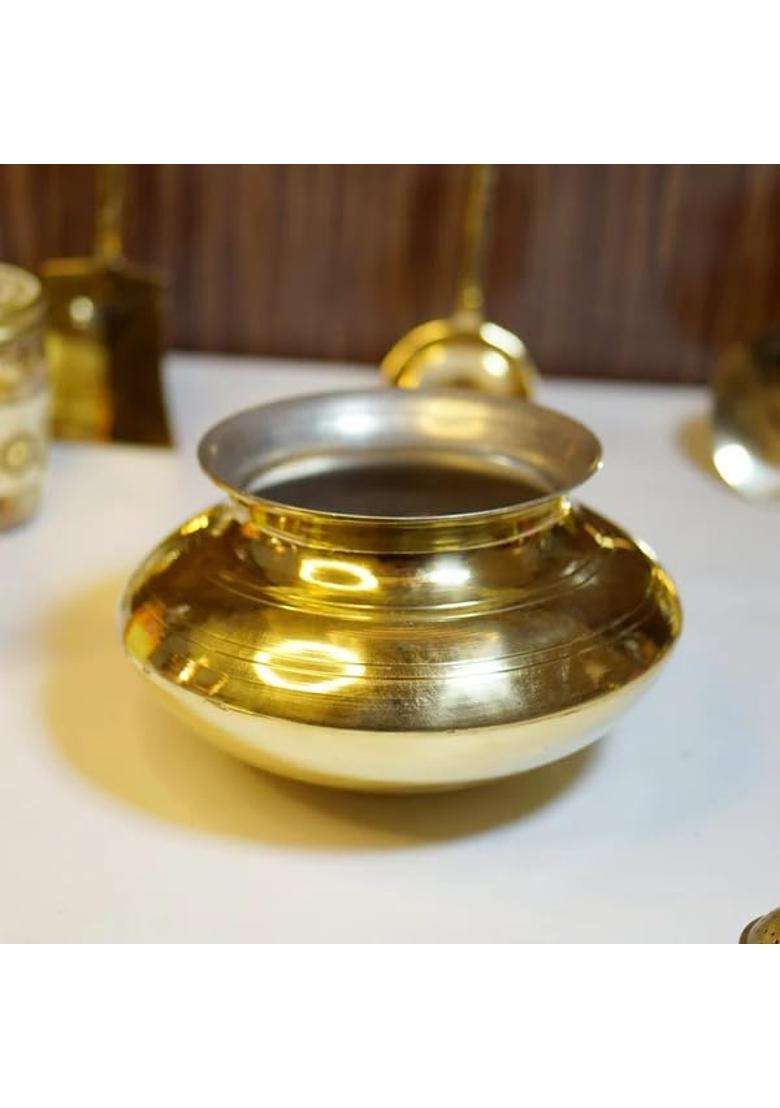 Brass Globe Handi Tincoated Patili Cooking Pot | 5 L | 5.3 Qt | Tin Lined Kalai - Indya