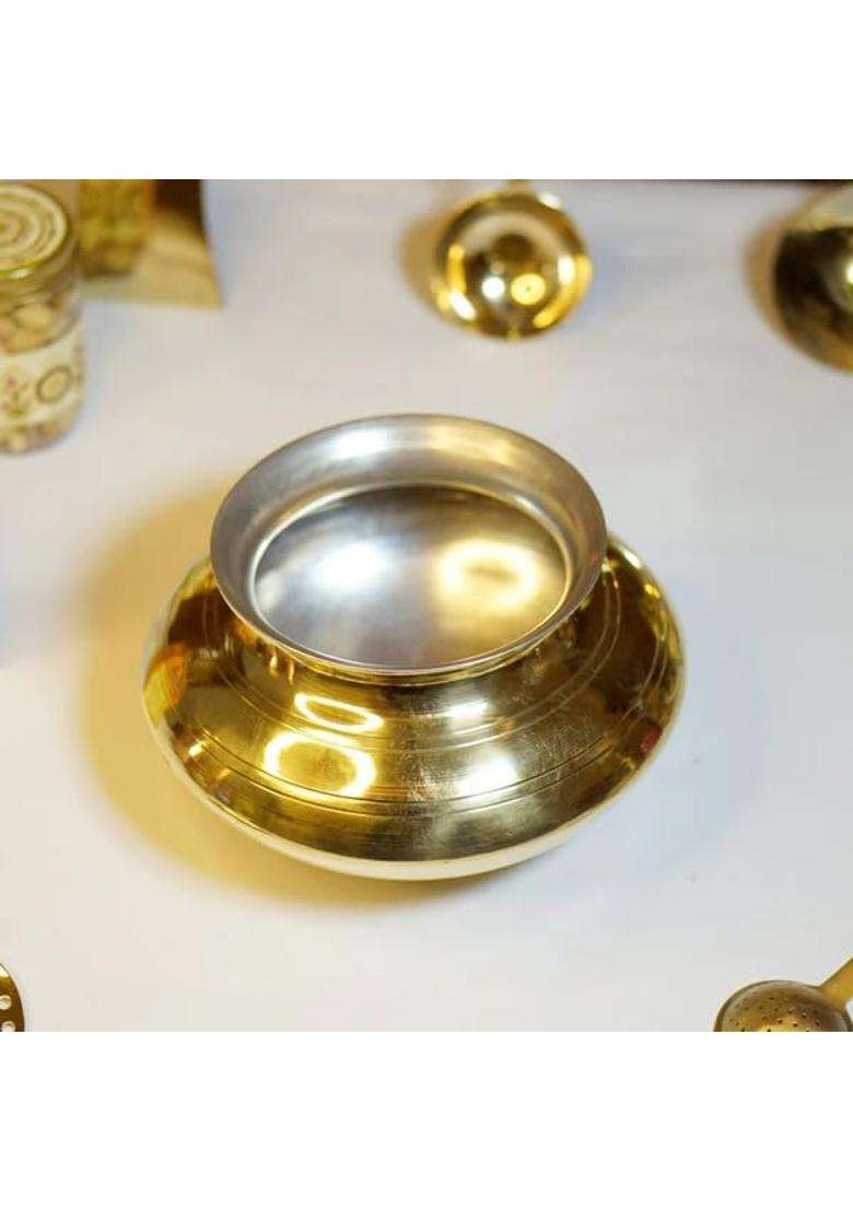 Brass Globe Handi Tincoated Patili Cooking Pot | 5 L | 5.3 Qt | Tin Lined Kalai - Indya