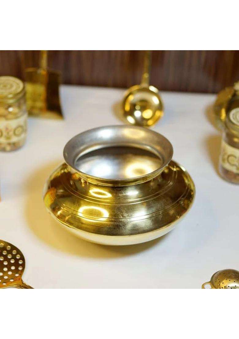 Brass Globe Handi Tincoated Patili Cooking Pot | 5 L | 5.3 Qt | Tin Lined Kalai - Indya