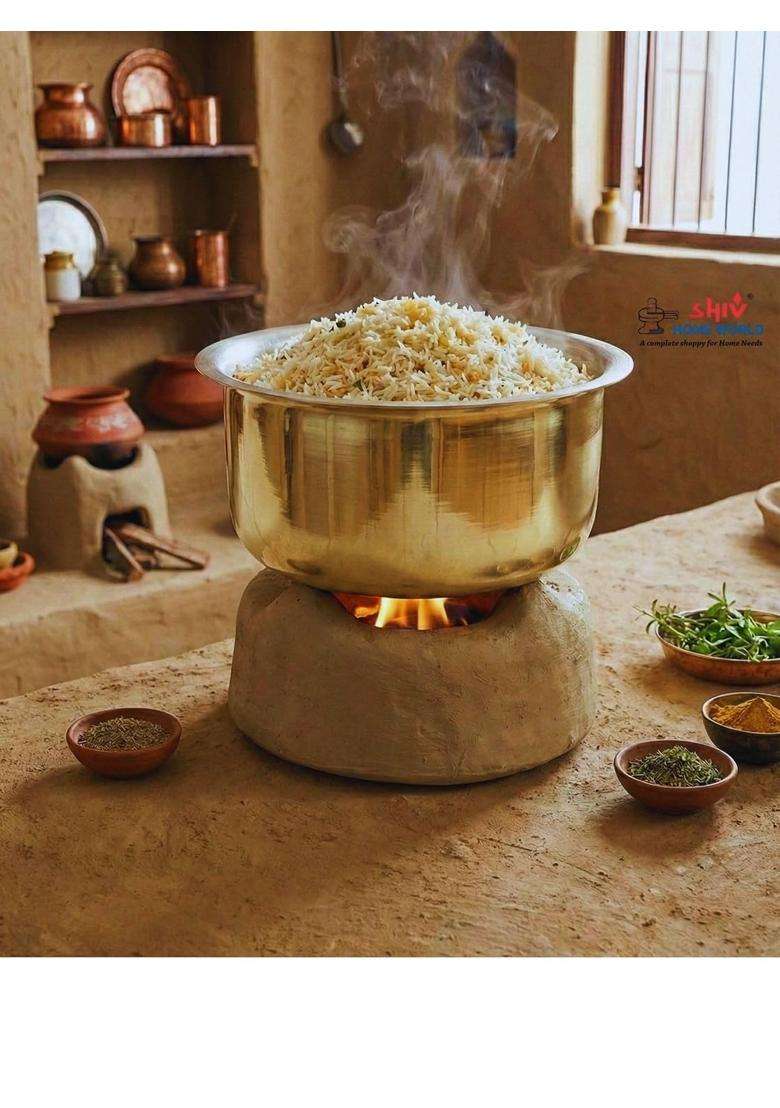 SHIV HOME WORLD Stainless Steel Brass Patila Cooking Pot Tope | 22.5 cm | 8.9 Inch - Indya