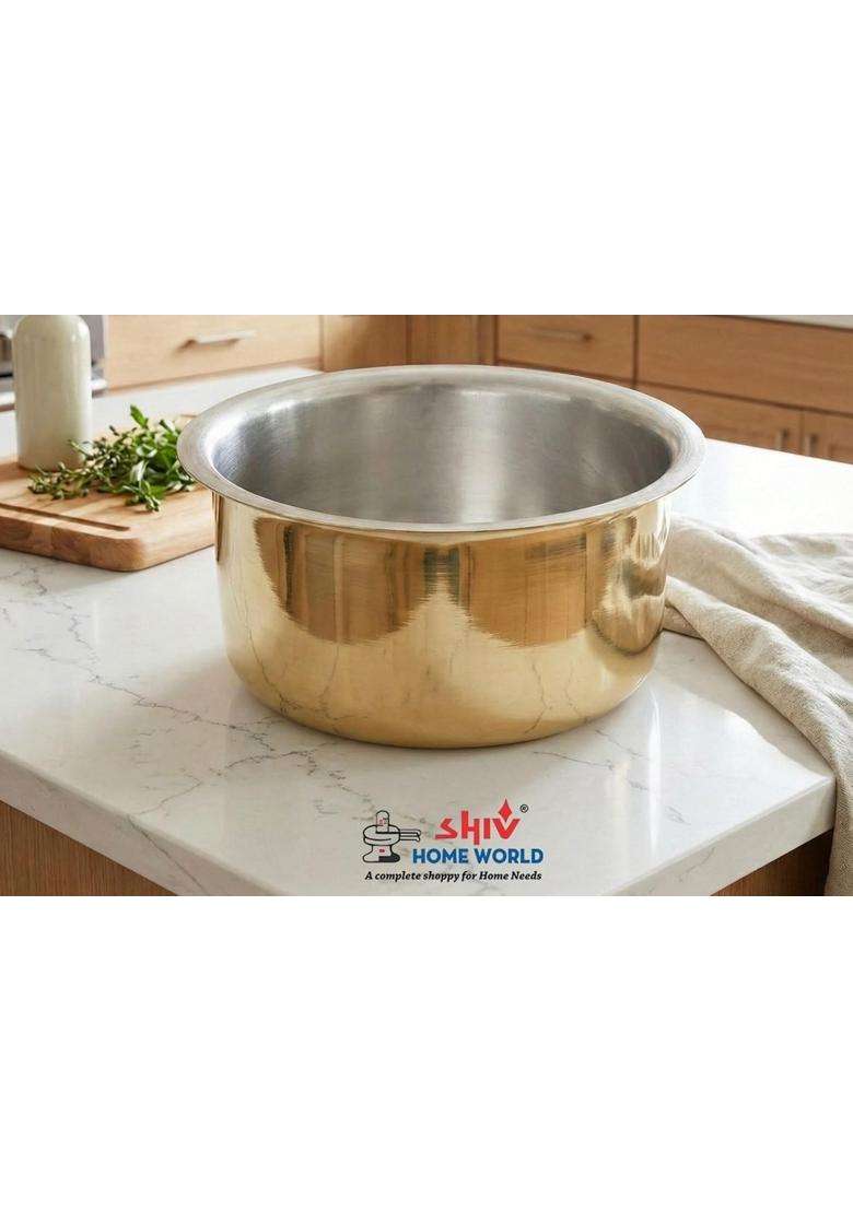 SHIV HOME WORLD Stainless Steel Brass Patila Cooking Pot Tope | 22.5 cm | 8.9 Inch - Indya