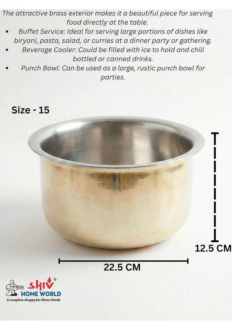 SHIV HOME WORLD Stainless Steel Brass Patila Cooking Pot Tope | 22.5 cm | 8.9 Inch - Indya