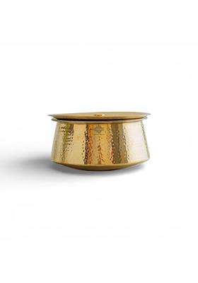 INDIAN ART VILLA Brass Hammered Patila Cooking Pot with Lid | 1600 ml | 54.1 fl oz | 7 Inch | Tin Lined Kalai
