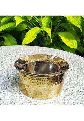 PTAL NAGRI Brass Hammered Heavy Patila Cooking Pot with Lid and Tin Lining | 4 L | 4.2 Qt