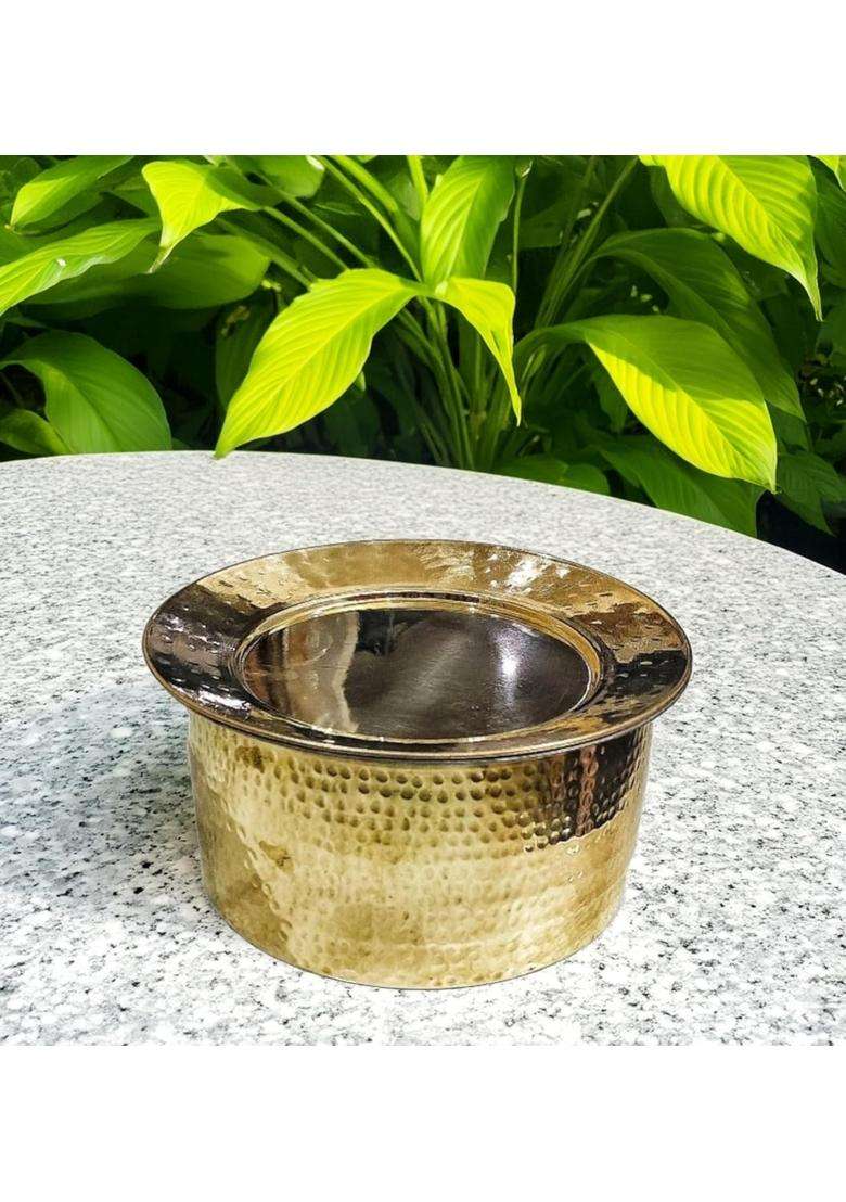 PTAL NAGRI Brass Hammered Heavy Patila Cooking Pot with Lid and Tin Lining | 4 L | 4.2 Qt - Indya