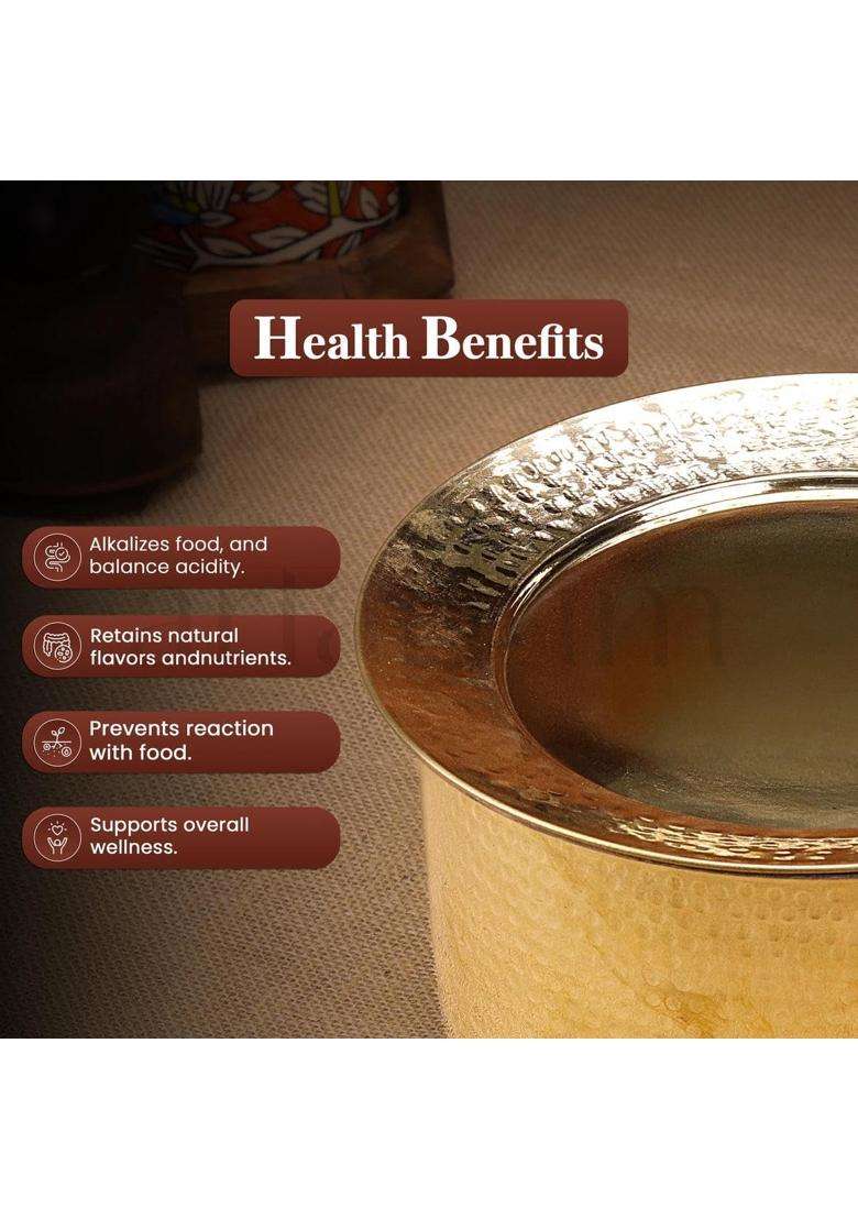 PTAL NAGRI Brass Hammered Heavy Patila Cooking Pot with Lid and Tin Lining | 4 L | 4.2 Qt - Indya