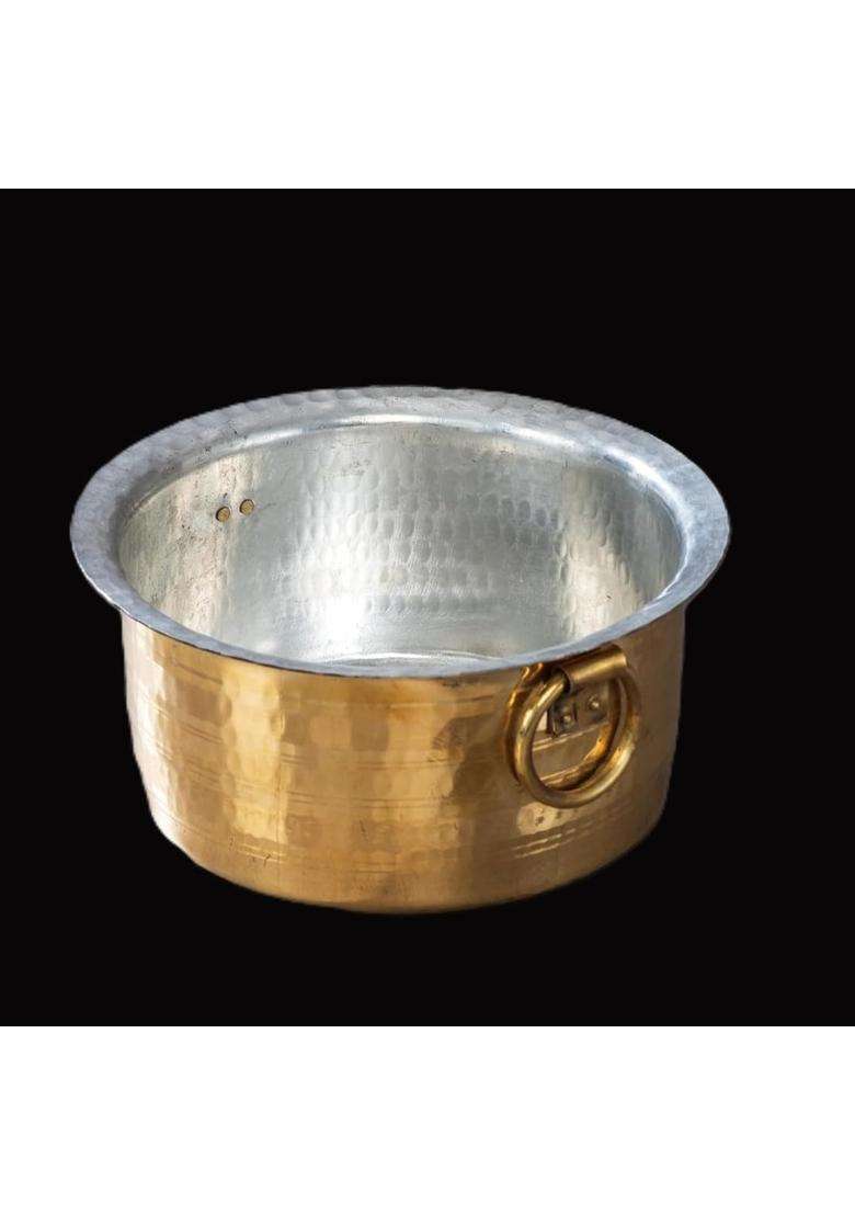 SHAAN mfg. Brass Patila for Cooking | 3 L | 3.2 Qt | Heavy Bottom | Hammered Finish - Indya